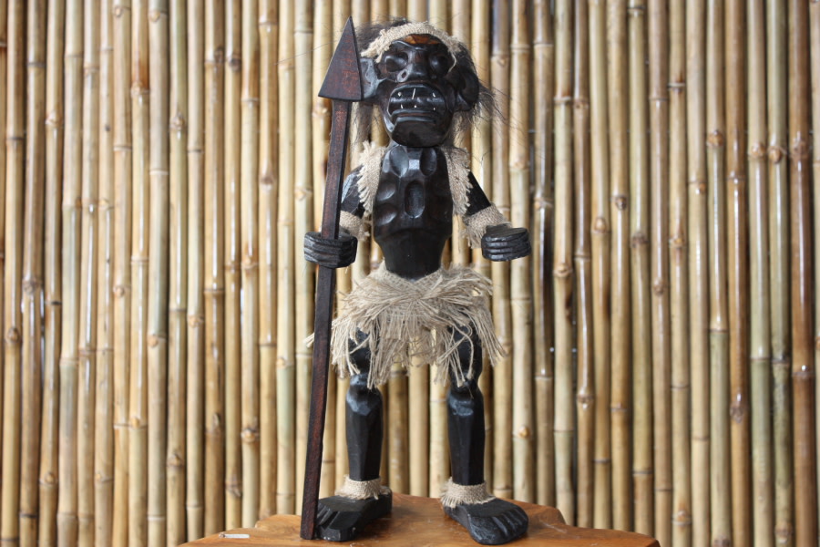 PRIMITIVE MALE TIKI WARRIOR CHIEF 20" - TRIBAL TIKI DECOR PRIMITIVE MALE TIKI WARRIOR CHIEF 20" - TRIBAL TIKI DECOR